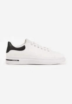 Biało-Czarne Wiązane Sneakersy na Płaskiej Podeszwie z Modną Wstawką Zanelih