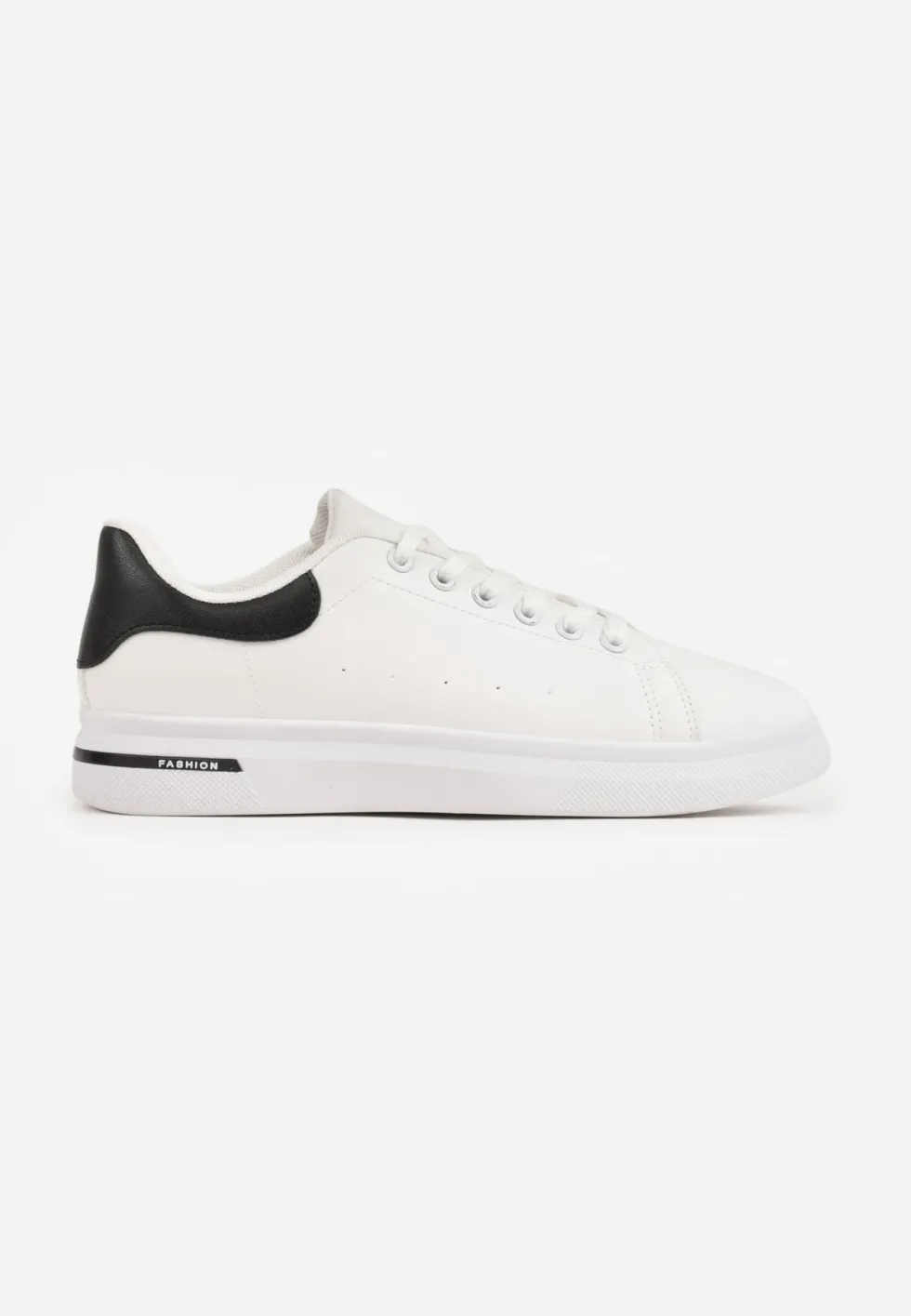Biało-Czarne Wiązane Sneakersy na Płaskiej Podeszwie z Modną Wstawką Zanelih