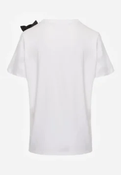Biało-Czarny Bawełniany T-shirt o Klasycznym Kroju z Kwiatowymi Aplikacjami 3D Morgane