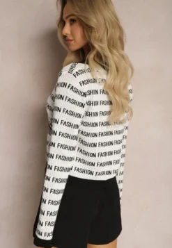 Biało-Czarny Krótki Kardigan z Napisami Fashion i Guzikami Winifa