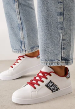 Biało-Czerwone Sneakersy Sznurowane z Wstawkami Danthe