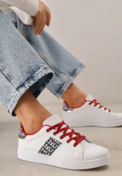 Biało-Czerwone Sneakersy Sznurowane z Wstawkami Danthe