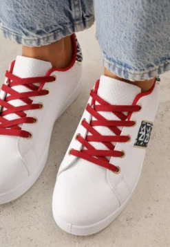 Biało-Czerwone Sneakersy Sznurowane z Wstawkami Danthe