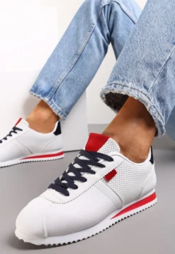 Biało Czerwone Sneakersy z Przeszyciami Phyrise