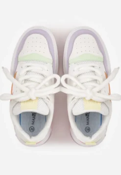 Biało-Fioletowe Sneakersy na Niskiej Platformie z Grubymi Sznurowadłami Vansyla