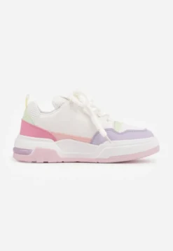 Biało-Fioletowe Sneakersy na Niskiej Platformie z Grubymi Sznurowadłami Vansyla