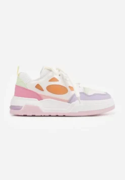 Biało-Fioletowe Sneakersy na Niskiej Platformie z Grubymi Sznurowadłami Vansyla