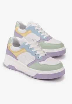 Biało-Fioletowe Sneakersy Sznurowane na Grubej Podeszwie Ainne