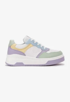 Biało-Fioletowe Sneakersy Sznurowane na Grubej Podeszwie Ainne