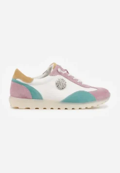 Biało-Fioletowe Sneakersy ze Skóry Naturalnej Ozdobione Metaliczną Aplikacją Tidina