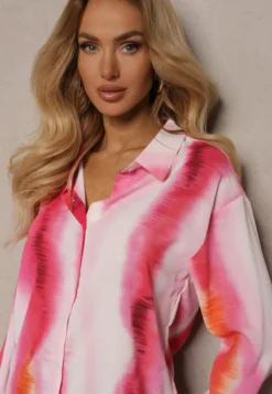 Biało-Fuksjowa Klasyczna Koszula Ozdobiona Printem Tie-Dye Analera
