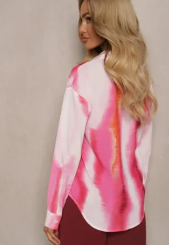 Biało-Fuksjowa Klasyczna Koszula Ozdobiona Printem Tie-Dye Analera
