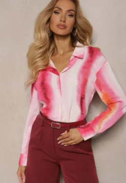 Biało-Fuksjowa Klasyczna Koszula Ozdobiona Printem Tie-Dye Analera