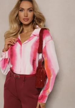 Biało-Fuksjowa Klasyczna Koszula Ozdobiona Printem Tie-Dye Analera