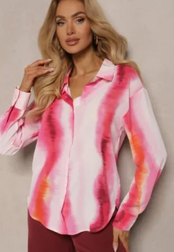 Biało-Fuksjowa Klasyczna Koszula Ozdobiona Printem Tie-Dye Analera