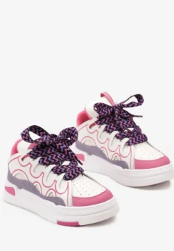 Biało-Fuksjowe Sneakersy na Platformie z Grubymi Kolorowymi Sznurówkami Adrianu