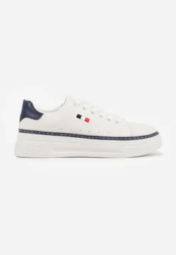 Biało-Granatowe Basicowe Sneakersy VICES Zdobione Kontrastową Lamówką przy Podeszwie Cezita