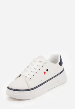 Biało-Granatowe Basicowe Sneakersy VICES Zdobione Kontrastową Lamówką przy Podeszwie Cezita