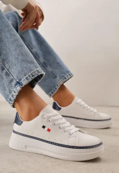 Biało-Granatowe Basicowe Sneakersy VICES Zdobione Kontrastową Lamówką przy Podeszwie Cezita