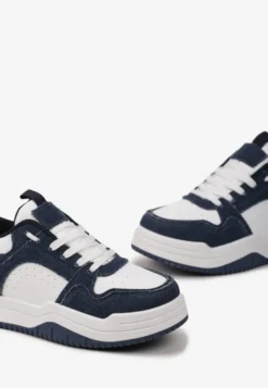 Biało-Granatowe Sneakersy na Grubej Podeszwie z Cholewką Przed Kostkę Alriel