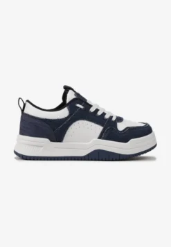 Biało-Granatowe Sneakersy na Grubej Podeszwie z Cholewką Przed Kostkę Alriel