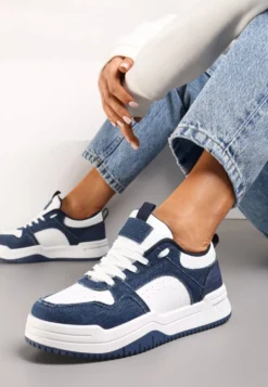 Biało-Granatowe Sneakersy na Grubej Podeszwie z Cholewką Przed Kostkę Alriel