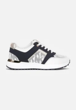 Biało-Granatowe Sznurowane Sneakersy z Nadrukowanymi Literami Dandia