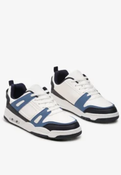 Biało-Granatowe Sznurowane Sneakersy Sportowe z Licznymi Wstawkami Gwendias