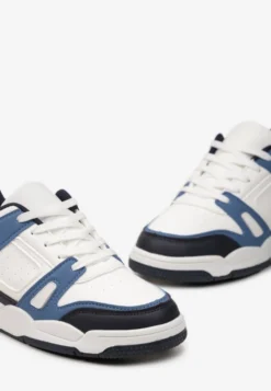 Biało-Granatowe Sznurowane Sneakersy Sportowe z Licznymi Wstawkami Gwendias