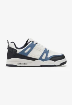Biało-Granatowe Sznurowane Sneakersy Sportowe z Licznymi Wstawkami Gwendias