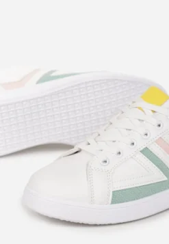 Biało-Miętowe Sznurowane Sneakersy na Płaskiej Podeszwie z Kolorowymi Wstawkami Karera