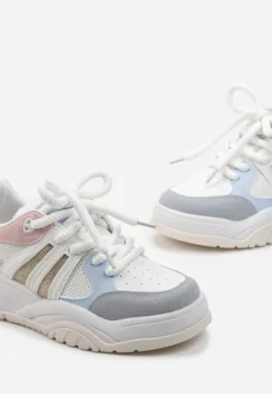 Biało-Niebieskie Sneakersy na Grubej Podeszwie z Brokatem Lenema