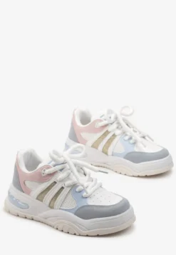 Biało-Niebieskie Sneakersy na Grubej Podeszwie z Brokatem Lenema