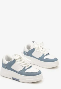 Biało-Niebieskie Sneakersy na Platformie Wiązane na Szerokie Sznurowadła Viletra