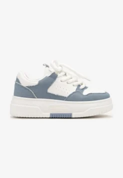 Biało-Niebieskie Sneakersy na Platformie Wiązane na Szerokie Sznurowadła Viletra
