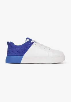 Biało-Niebieskie Sneakersy Sznurowane na Płaskiej Grubszej Podeszwie z Cyrkoniami Hanuel