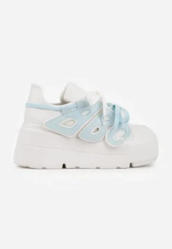 Biało-Niebieskie Sneakersy Vices na Płaskiej Podeszwie z Geometryczną Aplikacją Nelenith