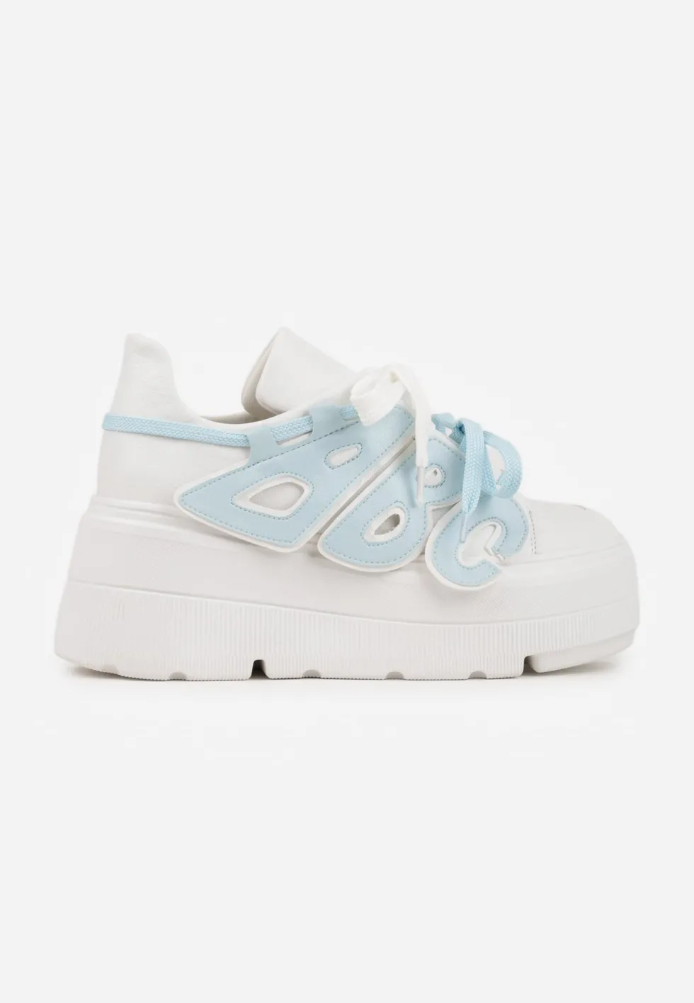Biało-Niebieskie Sneakersy Vices na Płaskiej Podeszwie z Geometryczną Aplikacją Nelenith
