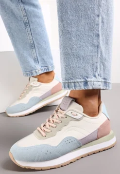 Biało-Niebieskie Sneakersy Zdobione Wstawkami z Imitacji Skóry Fayela