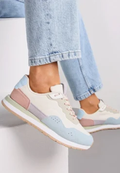 Biało-Niebieskie Sneakersy Zdobione Wstawkami z Imitacji Skóry Fayela
