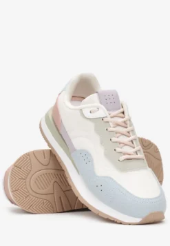 Biało-Niebieskie Sneakersy Zdobione Wstawkami z Imitacji Skóry Fayela
