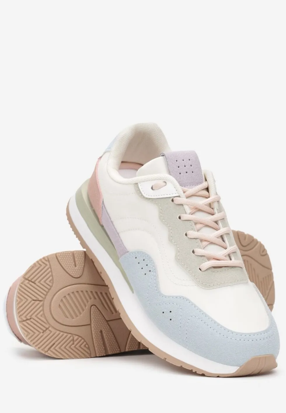 Biało-Niebieskie Sneakersy Zdobione Wstawkami z Imitacji Skóry Fayela