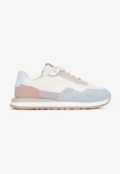 Biało-Niebieskie Sneakersy Zdobione Wstawkami z Imitacji Skóry Fayela