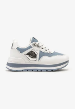 Biało-Niebieskie Sneakersy ze Sznurowaniami i Ozdobną Aplikacją Jatina