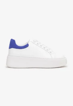 Biało-Niebieskie Sneakersy z Kolorowym Zapiętkiem na Platformie Sirendia