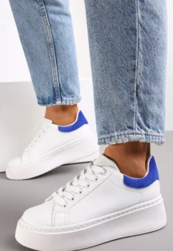 Biało-Niebieskie Sneakersy z Kolorowym Zapiętkiem na Platformie Sirendia