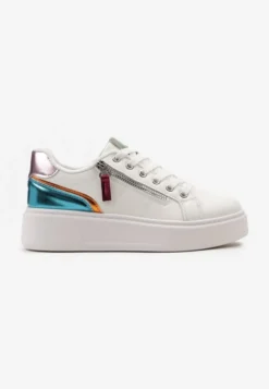 Biało-Niebieskie Sneakersy z Ozdobnym Suwakiem i Platformą Iolanna