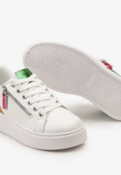 Biało-Niebieskie Sneakersy z Ozdobnym Suwakiem i Platformą Iolanna