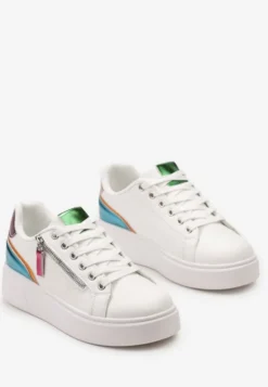 Biało-Niebieskie Sneakersy z Ozdobnym Suwakiem i Platformą Iolanna