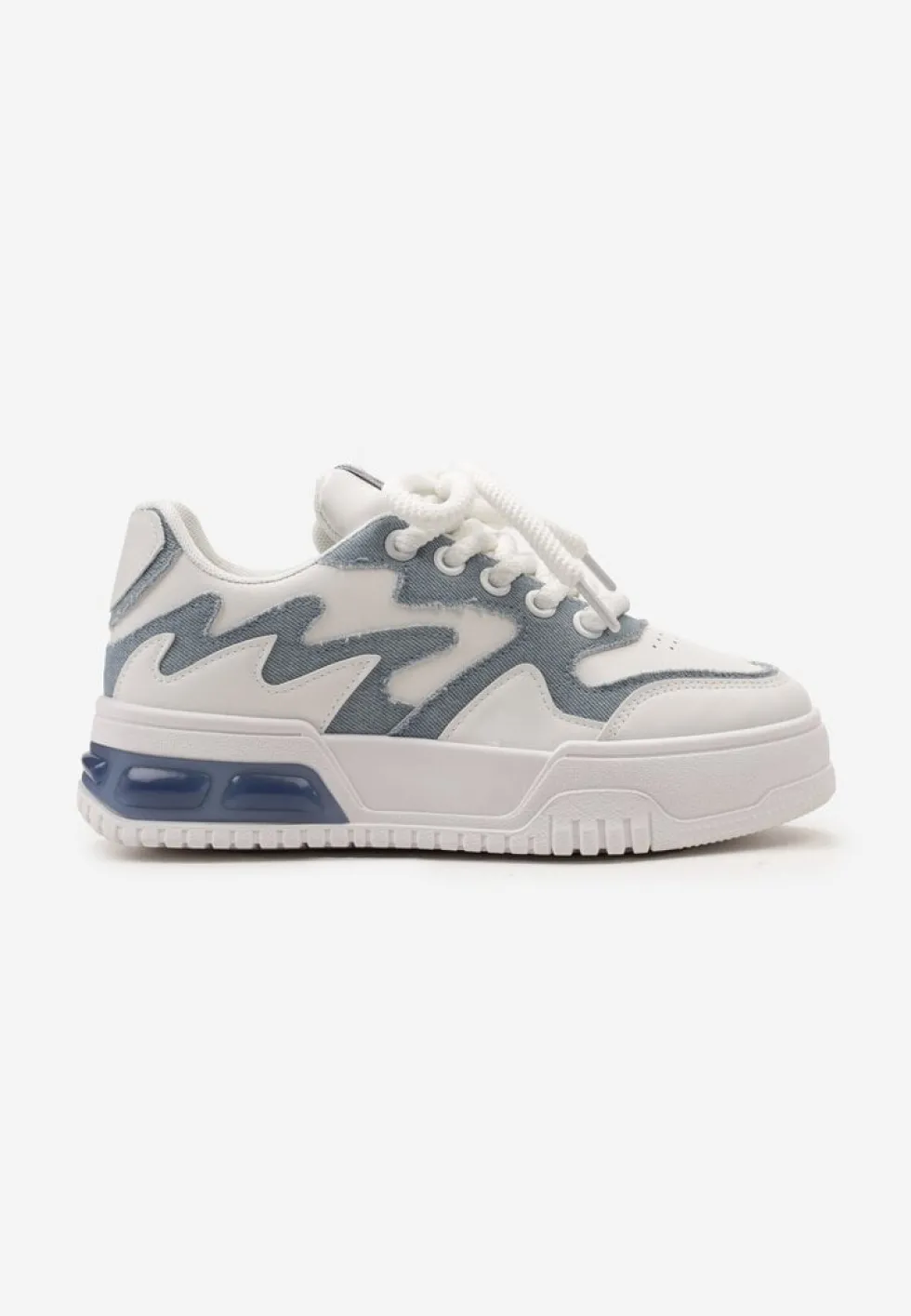 Biało-Niebieskie Sneakersy z Szerokimi Sznurowadłami Ozdobione Tłoczeniami i Wstawką przy Podeszwie Ulares